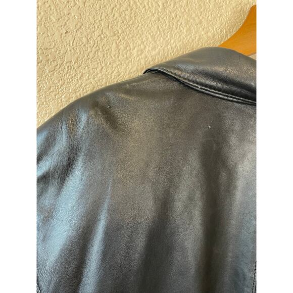 Avenue Soft Genuine Leather Black Collared Button Up Long Plus Size Jacket 22/24 - Picture 12 of 16